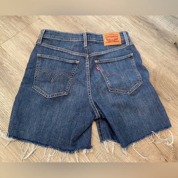 Levis Mile High Shorts Womens 27 Blue Wide Leg Denim Red Stitching Cutoff Summer - Picture 2 of 6